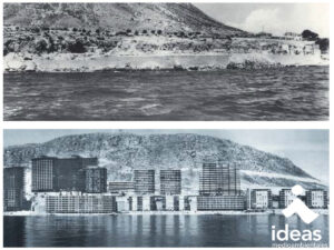 Comparativa de fachada marítima de la Albufereta en 1945 y 1973 (Fotografía: Sánchez, Archivo Histórico Municipal de Alicante).